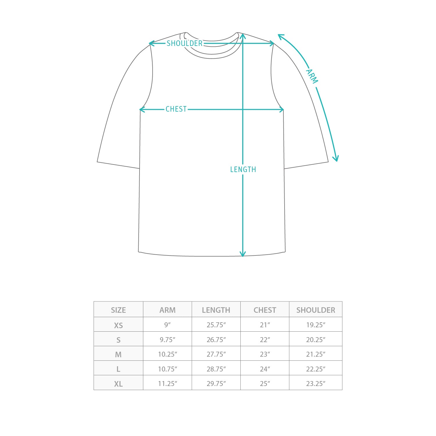 (TP1901) 薄荷釋香Tee Size Chart