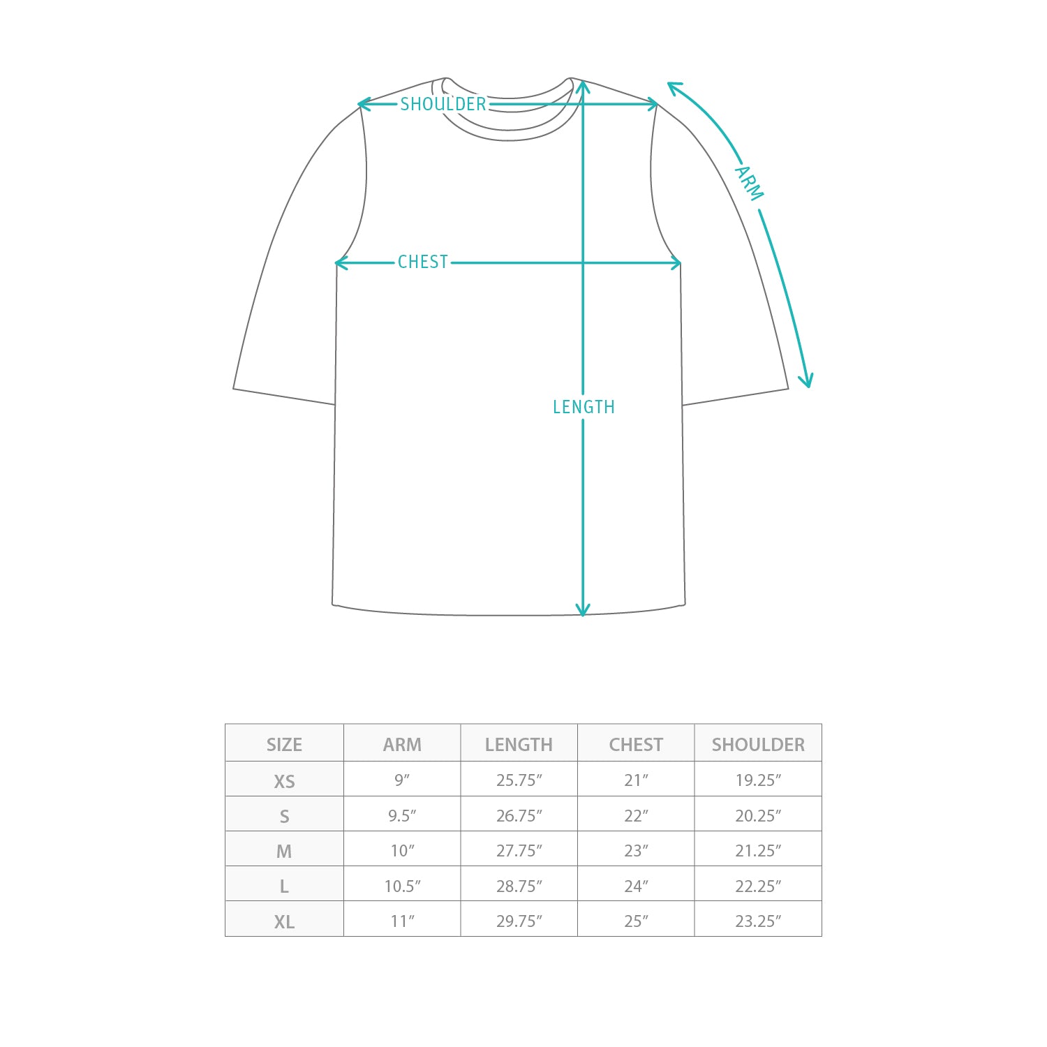 (TP1904) 涼感索繩Tee Size Chart