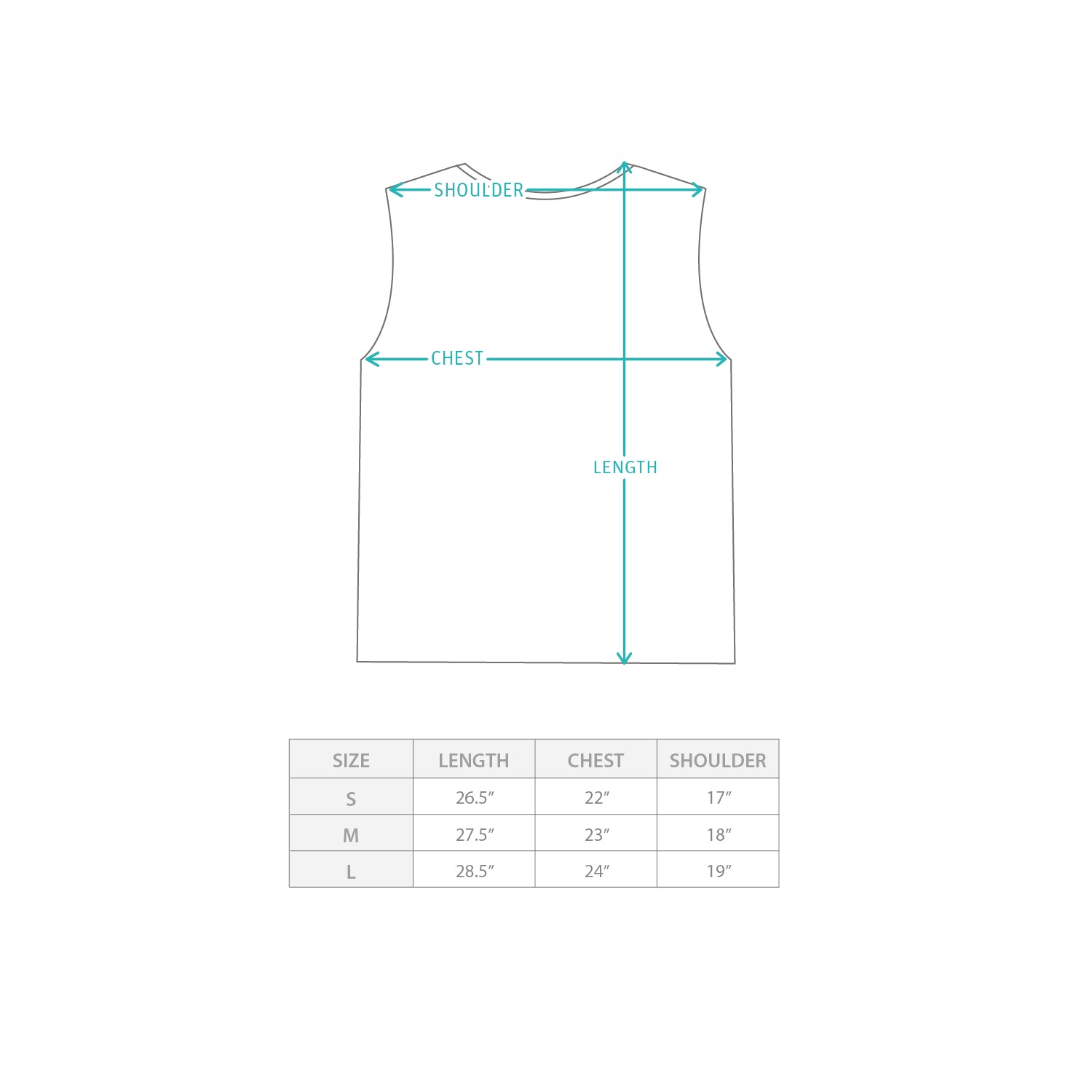 (VT1672) Cool Touch Drawstrings Tank Top Size Chart