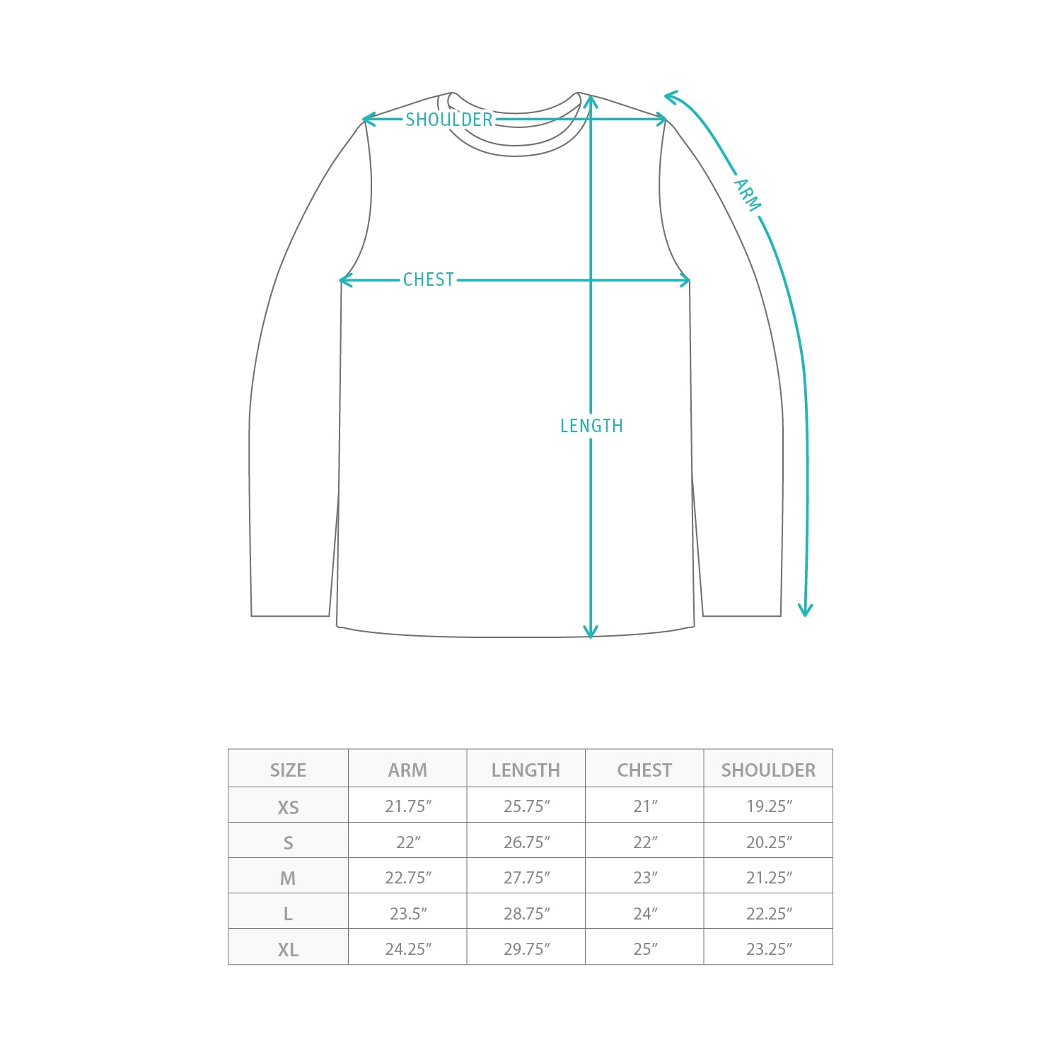 (YT1713) Anti Odor Drawstrings Long Sleeve Tee Size Chart