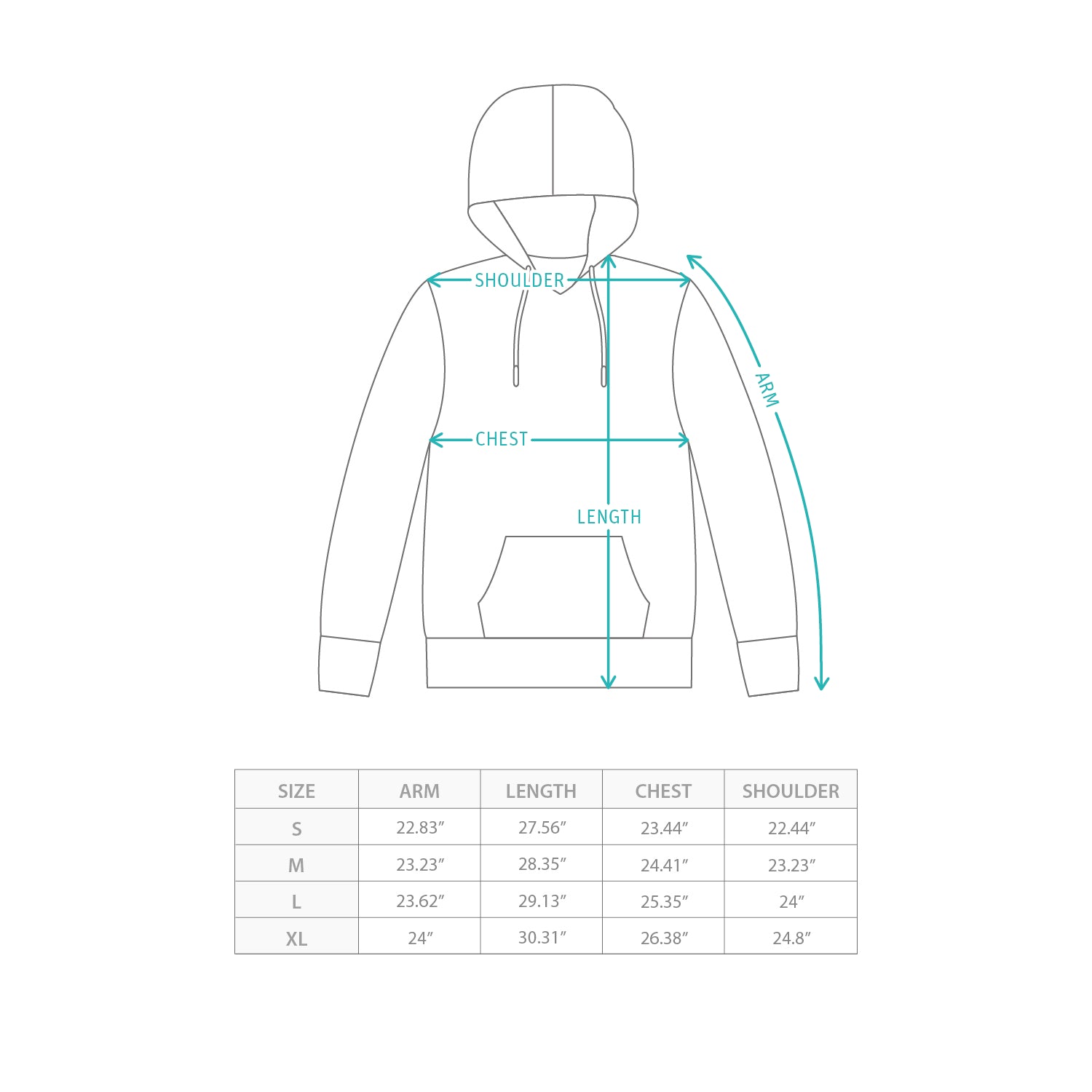 (EX584) GOOD DAY Flag Graphic Hoodie Size Chart