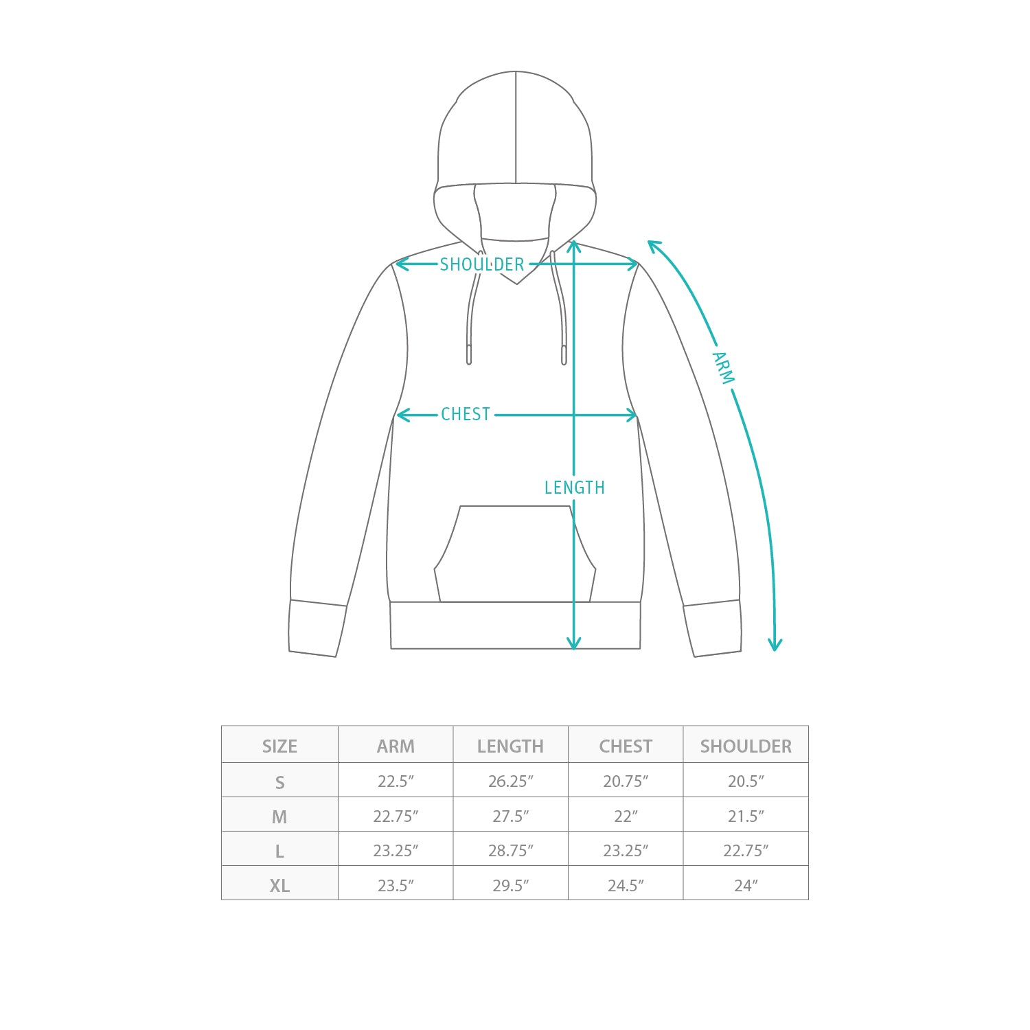 (ZW547) Message Color Hoodie Size Chart