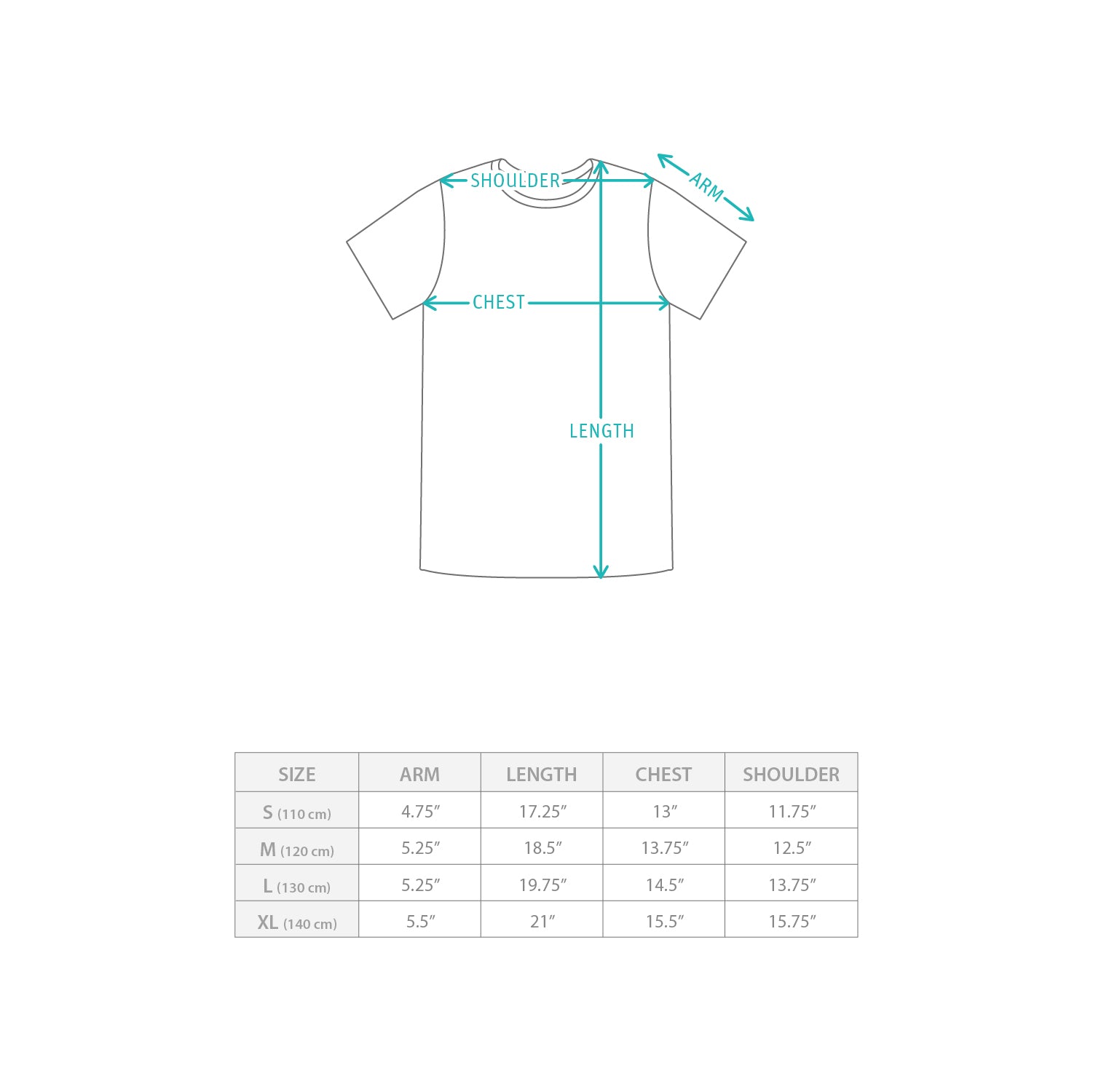 (ZT1300) Kids PJai in Blue Graphic Tee Size Chart