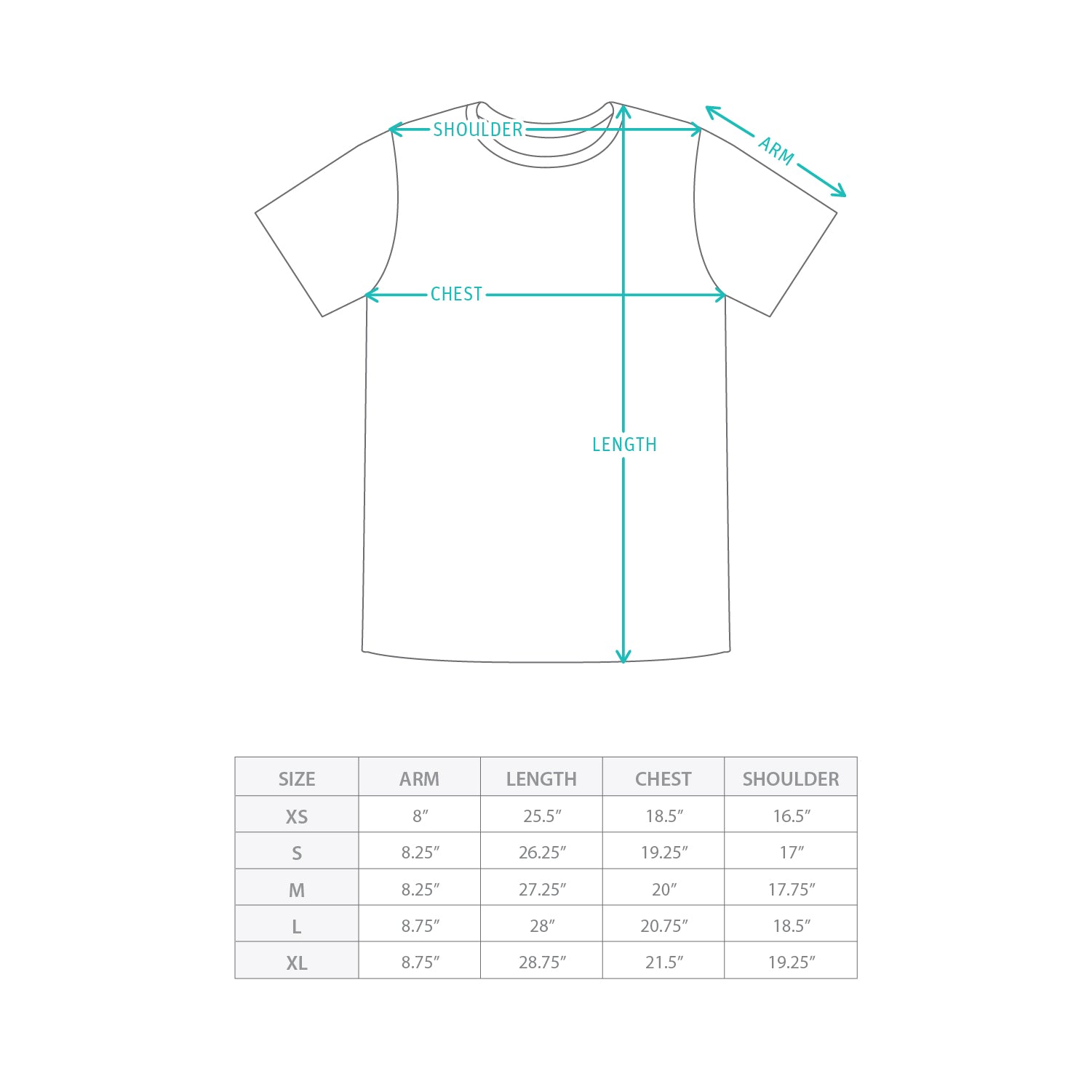(ZT1863) Trimmed Pocket Tee Size Chart