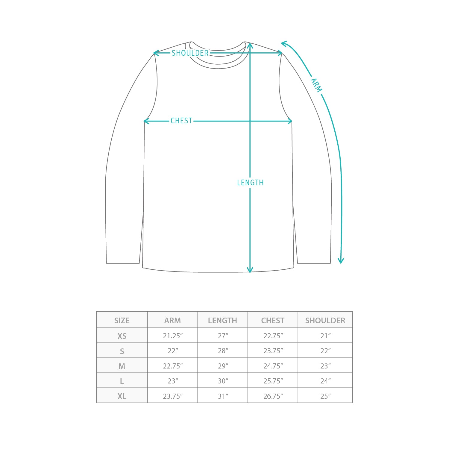 (EX647) Message Washed Long Sleeve Tee Size Chart