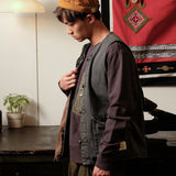 (JK272) Black Denim Mandarin Vest