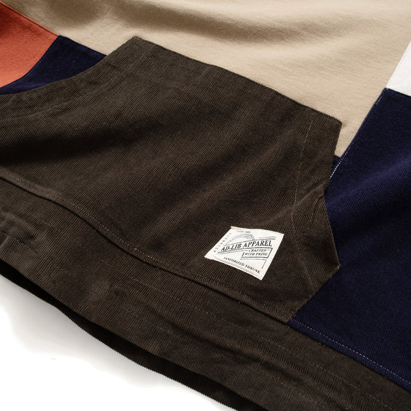 (SW329) Corduroy Patchwork Hooded Pullover