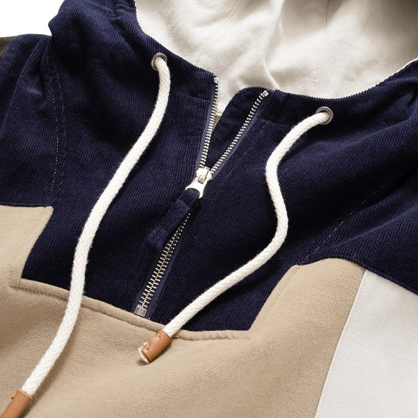 (SW329) Corduroy Patchwork Hooded Pullover