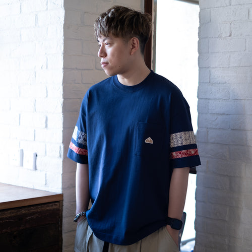(ZT824) Patchwork Sleeve Pocket Tee