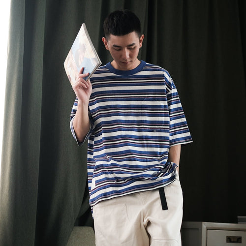 (TP908) Oversize Stripe Pocket Tee