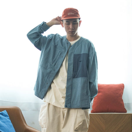 (YS276) Stripe Colorblock Pocket Shirt