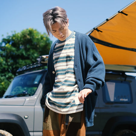 (YS276) Stripe Colorblock Pocket Shirt