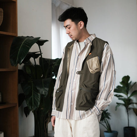 (YS276) Stripe Colorblock Pocket Shirt