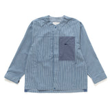 (JK309) Collarless Denim Stripe Jacket