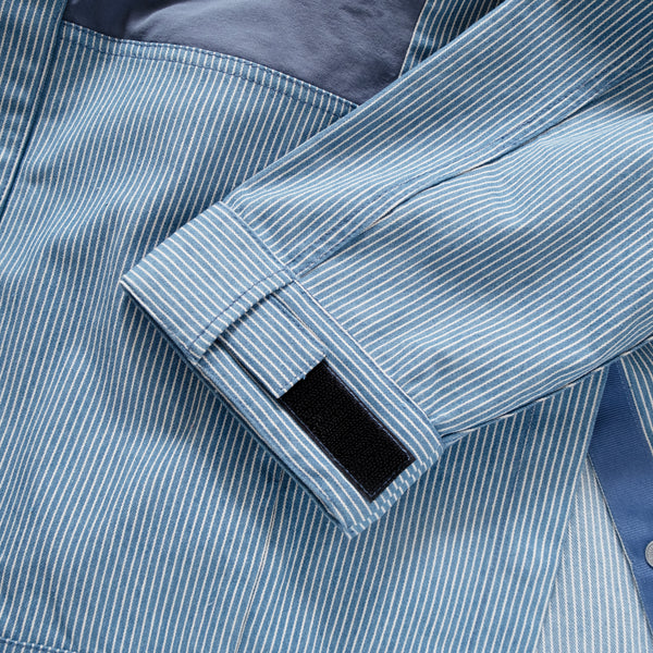 (JK309) Collarless Denim Stripe Jacket