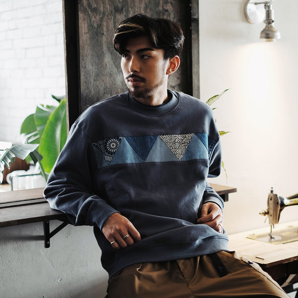 (SW325) Mix Fabric Panel Sweater