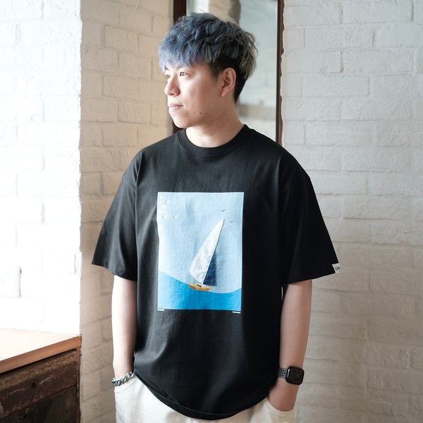 (ZT1112) Sailboat Graphic Patchwork Tee