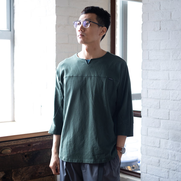 (TP740) Neck Trimmed Cropped Sleeve Tee