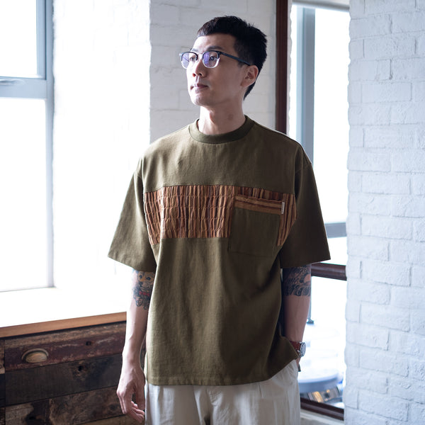 (YT804) Mix Fabric Pocket Tee