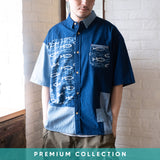 (ST266) Indigo Pattern Patchwork Shirt