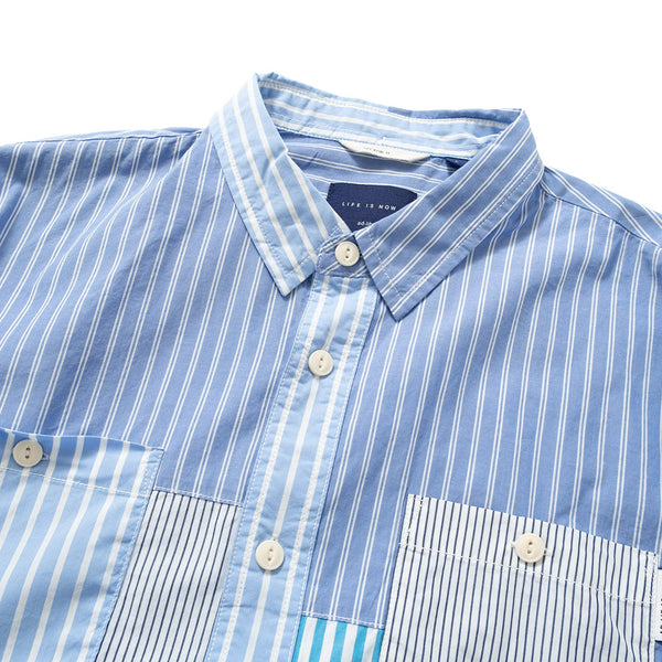 (ST202) Stripe Patchwork Shirt