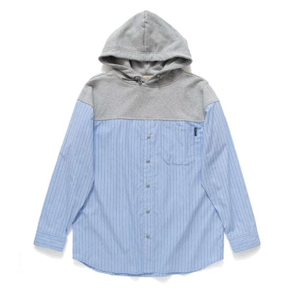 (ST227) Mix Fabric Hooded Shirt