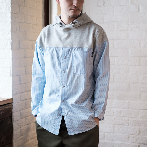(ST227) Mix Fabric Hooded Shirt