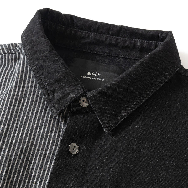 (EX273) Black Denim Patchwork Shirt