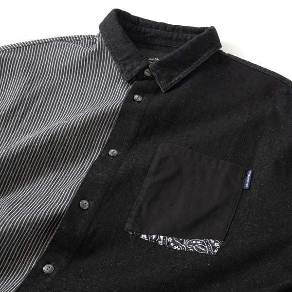 (EX273) Black Denim Patchwork Shirt