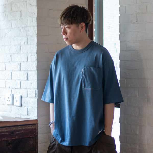 (TP573) Color Stitching Pocket Oversize Tee