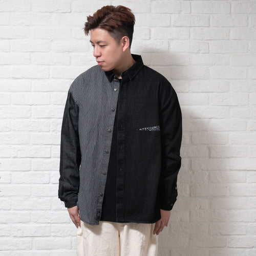 (EX273) Black Denim Patchwork Shirt