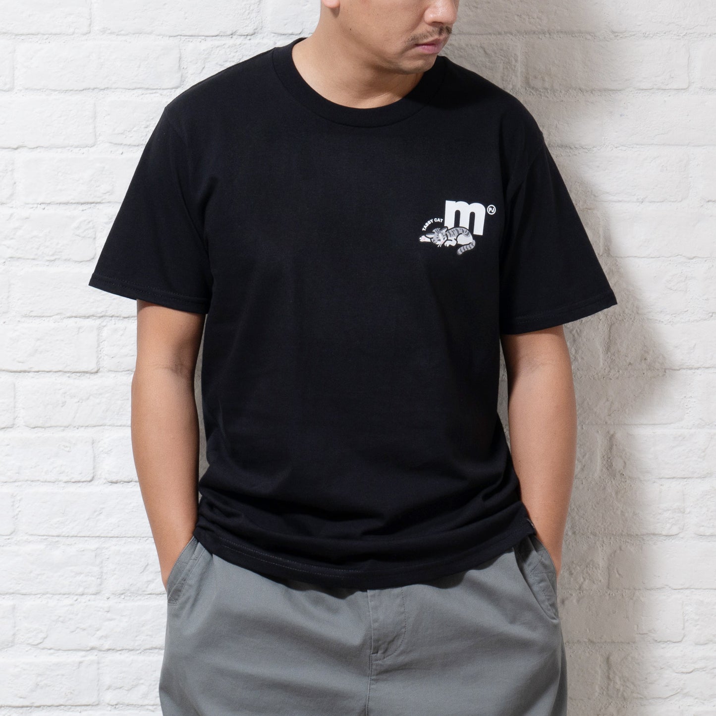(EMT082) 自訂字母灰色虎紋小貓圖案Tee