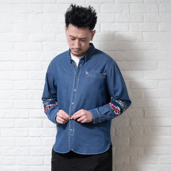 (ST120) Patchwork Sleeve Denim Shirt