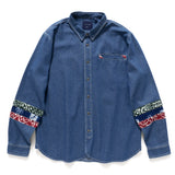(ST120) Patchwork Sleeve Denim Shirt