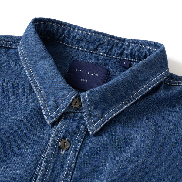 (ST120) Patchwork Sleeve Denim Shirt