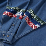 (ST120) Patchwork Sleeve Denim Shirt