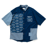 (ST266) Indigo Pattern Patchwork Shirt