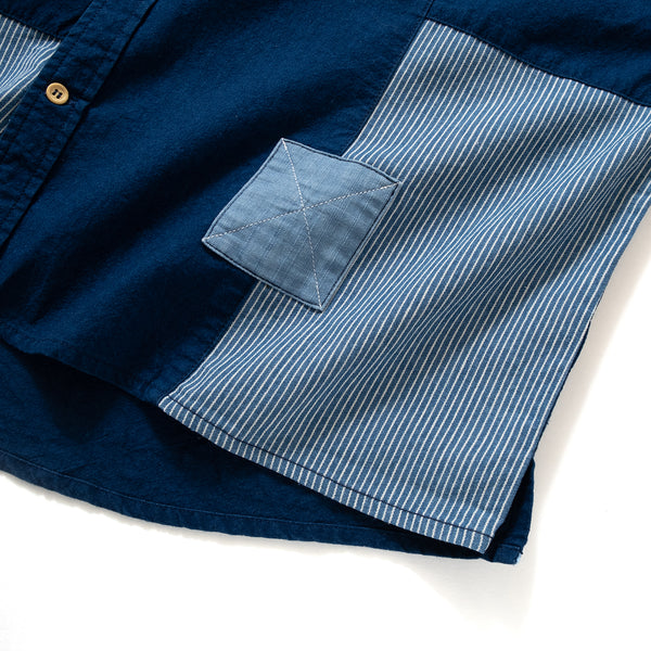 (ST266) Indigo Pattern Patchwork Shirt