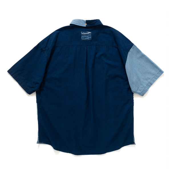 (ST266) Indigo Pattern Patchwork Shirt