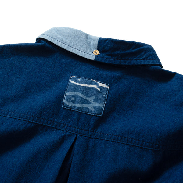 (ST266) Indigo Pattern Patchwork Shirt