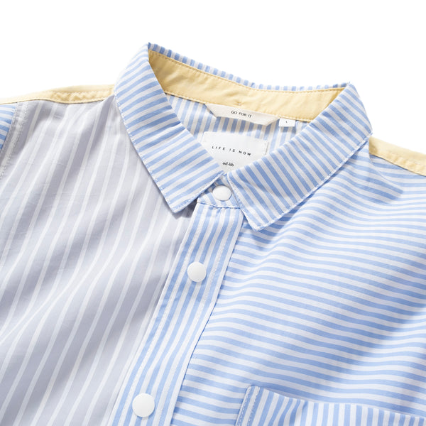 (YS276) Stripe Colorblock Pocket Shirt