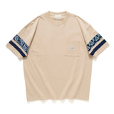 (ZT1014) Indigo Pattern Sleeve Trim Tee