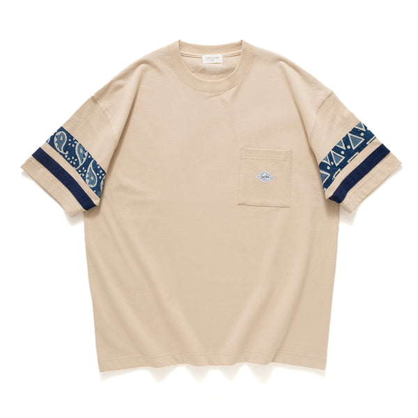(ZT1014) Indigo Pattern Sleeve Trim Tee
