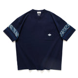 (ZT1014) Indigo Pattern Sleeve Trim Tee