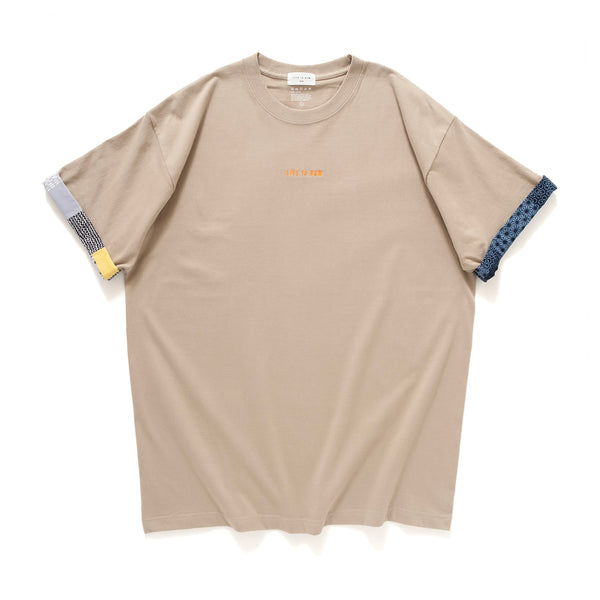 (ZT1093) Embroidery Trimmed Sleeve Tee