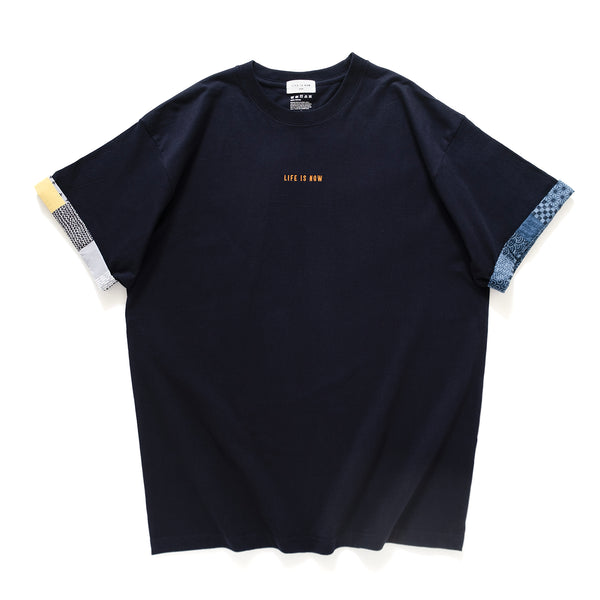 (ZT1093) Embroidery Trimmed Sleeve Tee