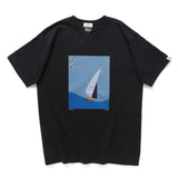 (ZT1112) Sailboat Graphic Patchwork Tee