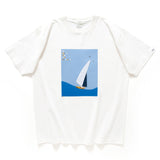 (ZT1112) Sailboat Graphic Patchwork Tee