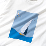 (ZT1112) Sailboat Graphic Patchwork Tee