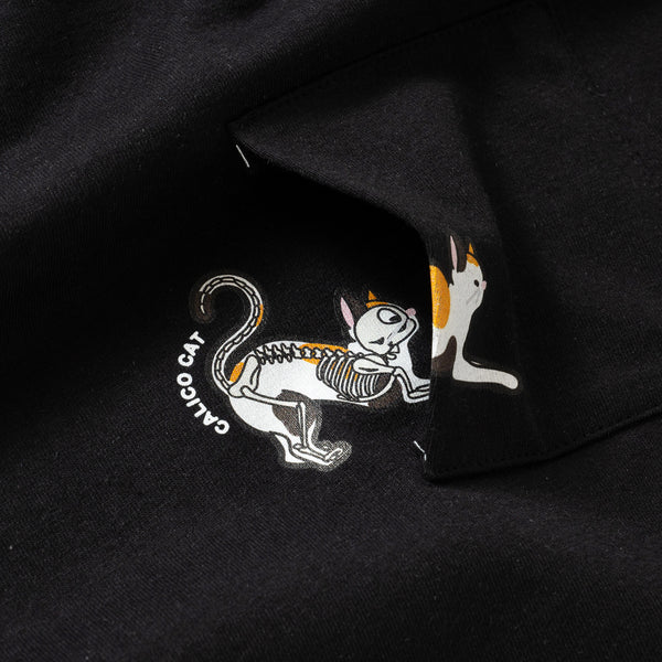 (ZT462) Calico Cat Skeleton Pocket Tee